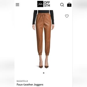 Bagatelle Collection Cognac Faux Leather Joggers Sz. M - NWOT
